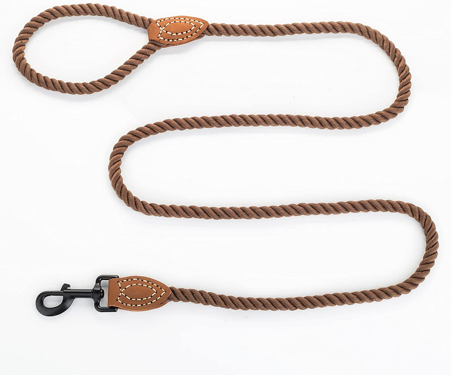 Durable Braided Cotton Dog Leash with Leather Tip - Heavy Duty 4FT Leash for Small to Large Dogs (Dark Brown) - Perfect for Wedding, Walking & Training