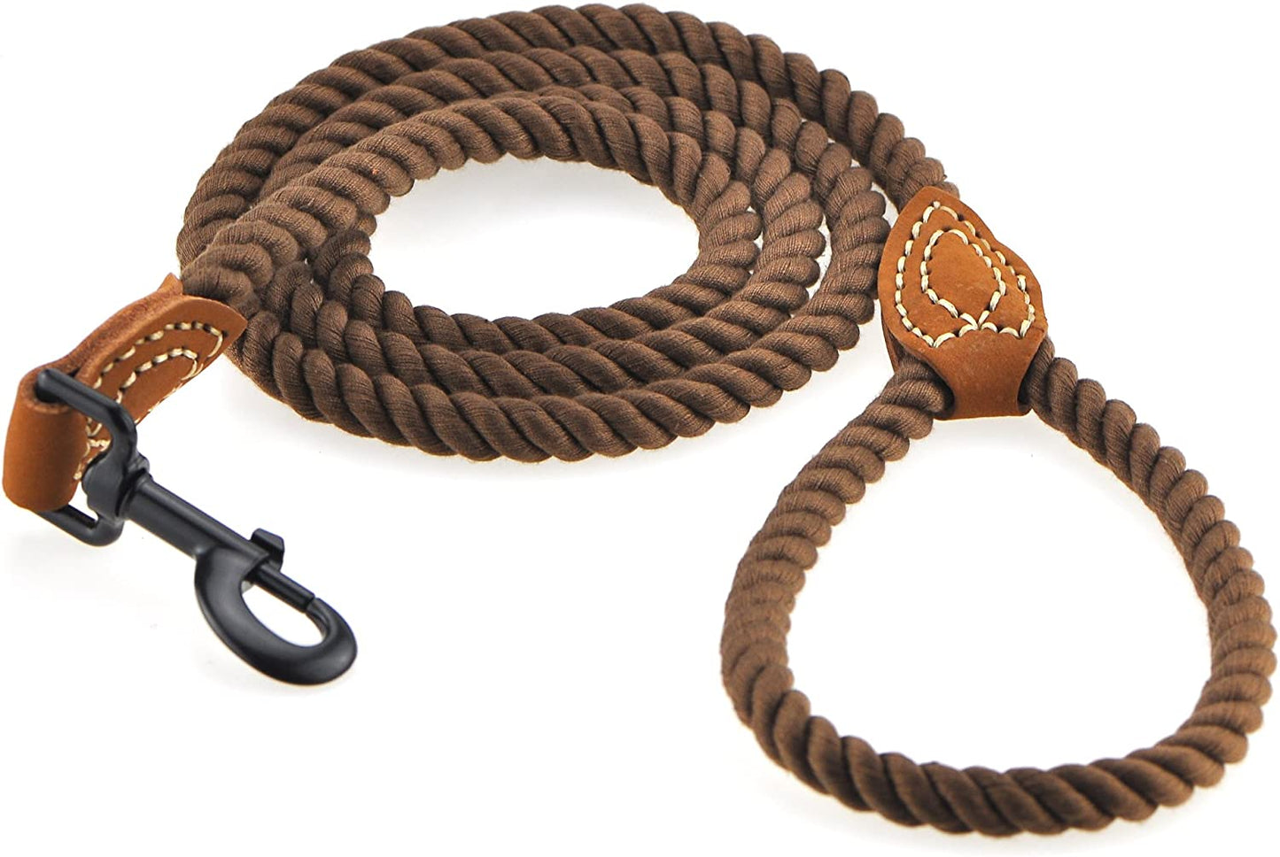 Durable Braided Cotton Dog Leash with Leather Tip - Heavy Duty 4FT Leash for Small to Large Dogs (Dark Brown) - Perfect for Wedding, Walking & Training