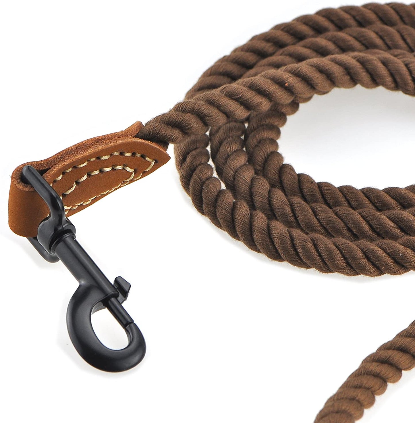 Durable Braided Cotton Dog Leash with Leather Tip - Heavy Duty 4FT Leash for Small to Large Dogs (Dark Brown) - Perfect for Wedding, Walking & Training
