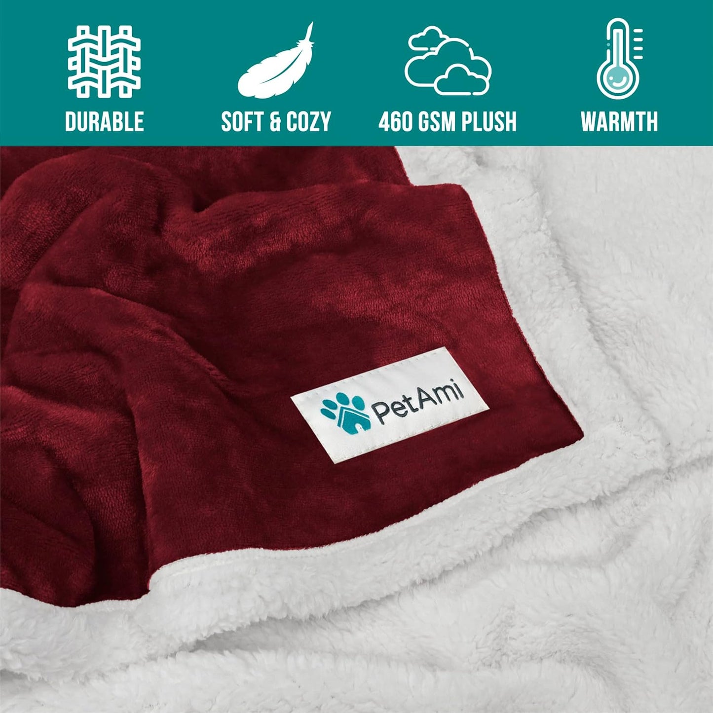 Cozy Reversible Dog Blanket for Small & Medium Pets - Soft Sherpa Fleece, Washable Couch Cover & Car Protector, 29x40 Maroon Red