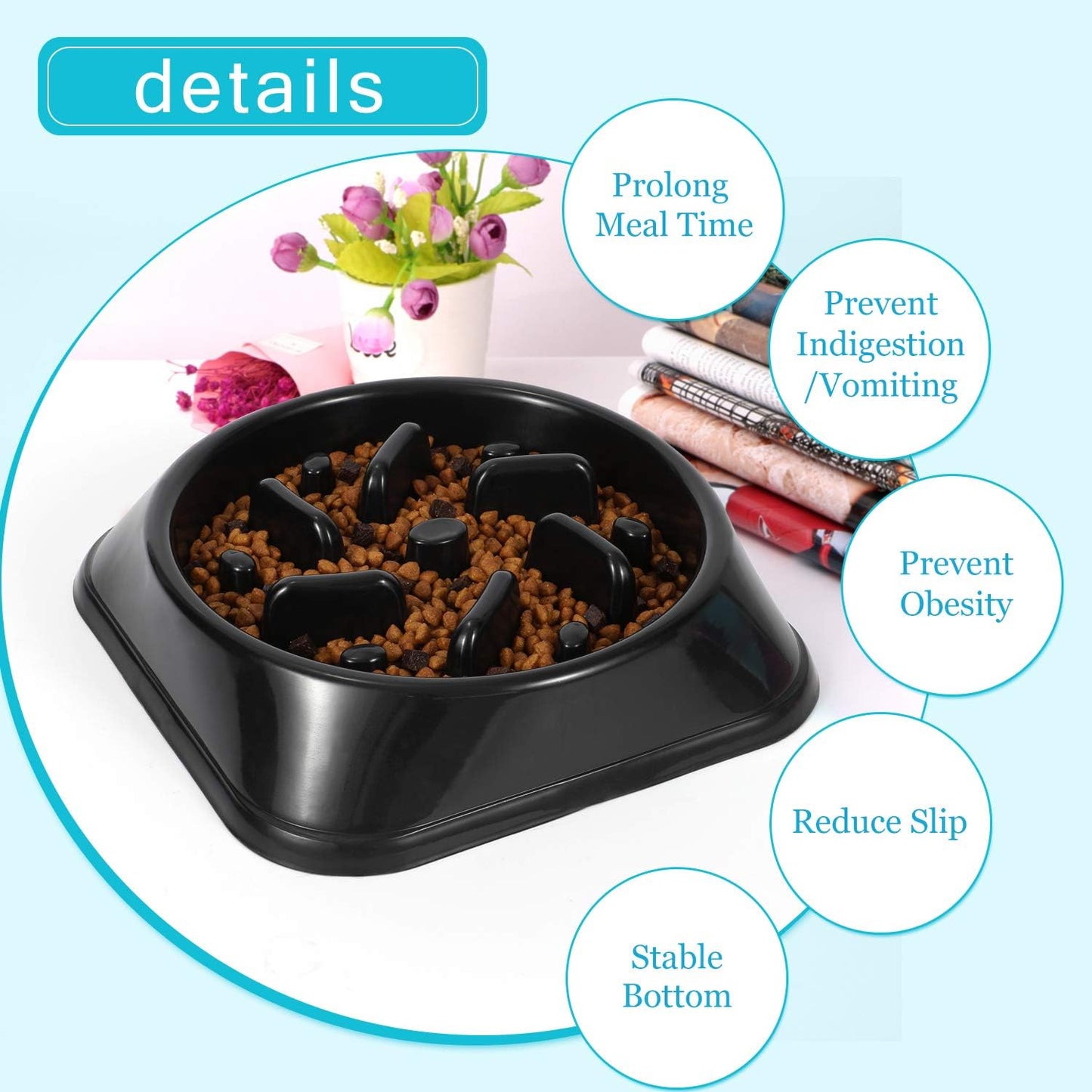 Eco-Friendly Slow Feeder Dog Bowl - Non-Toxic, Choking Prevention Design for Healthy Eating (S-M, Black)