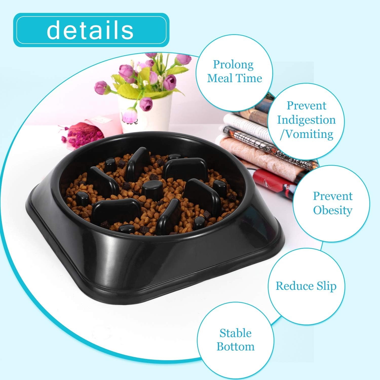 Eco-Friendly Slow Feeder Dog Bowl - Non-Toxic, Choking Prevention Design for Healthy Eating (S-M, Black)