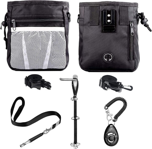 Ultimate 4-In-1 Dog Training Set - Perfect for First-Time Pet Owners: Treat Pouch, Whistle, Doorbells & Clicker (Black)