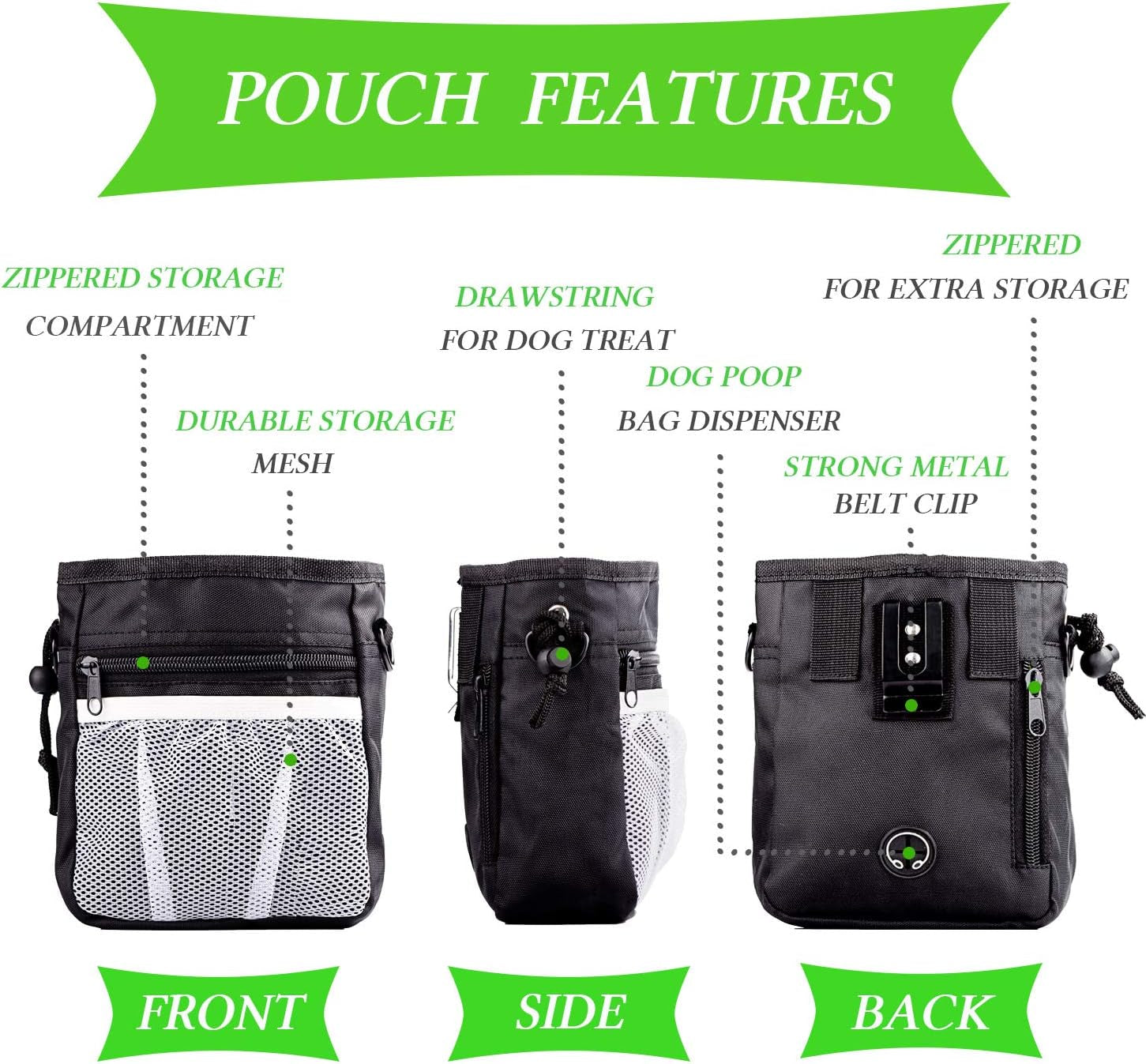 Ultimate 4-In-1 Dog Training Set - Perfect for First-Time Pet Owners: Treat Pouch, Whistle, Doorbells & Clicker (Black)