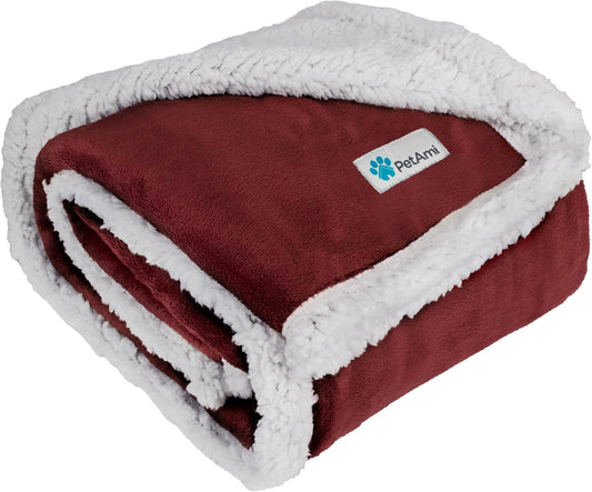 Cozy Reversible Dog Blanket for Small & Medium Pets - Soft Sherpa Fleece, Washable Couch Cover & Car Protector, 29x40 Maroon Red
