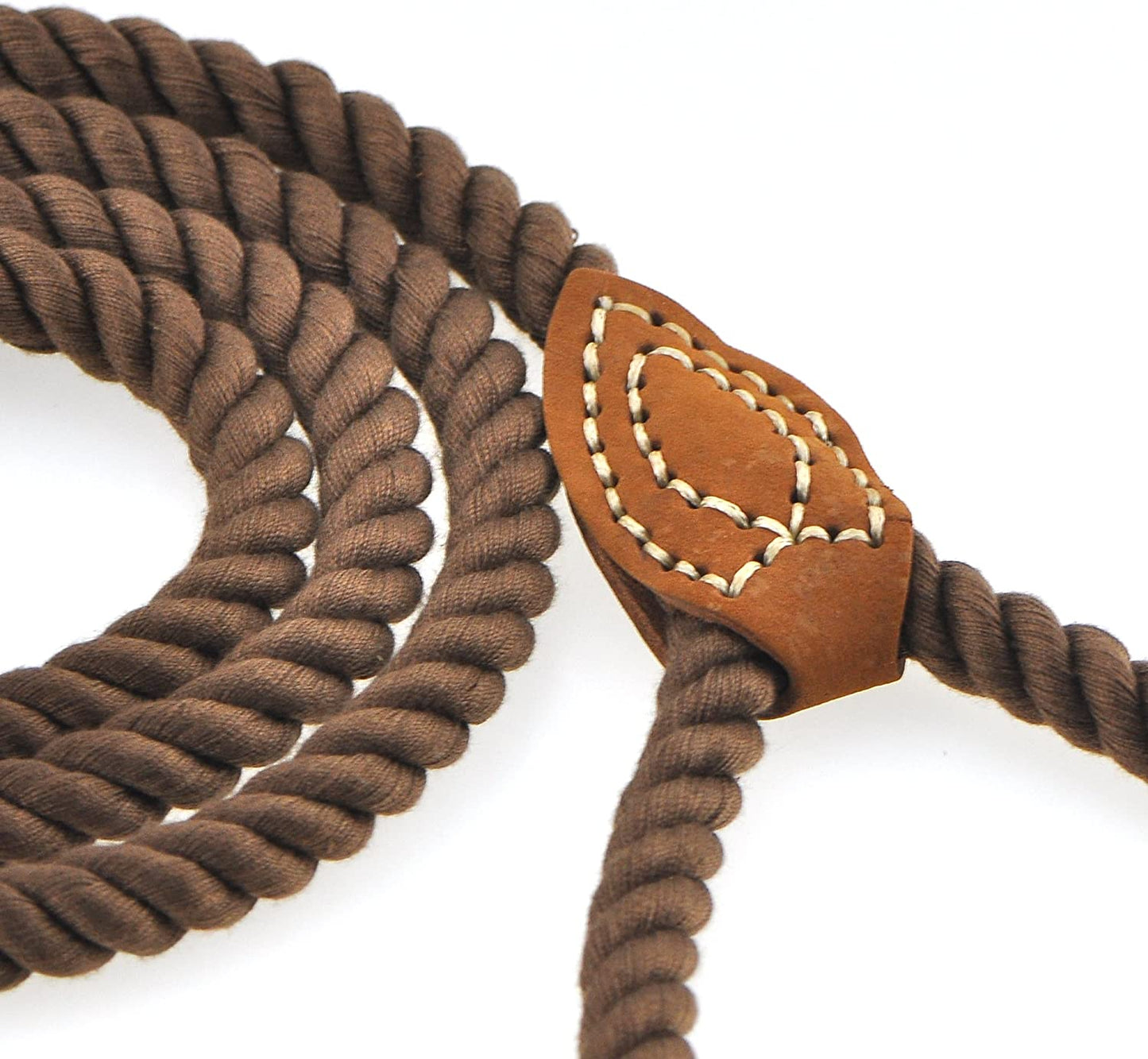 Durable Braided Cotton Dog Leash with Leather Tip - Heavy Duty 4FT Leash for Small to Large Dogs (Dark Brown) - Perfect for Wedding, Walking & Training