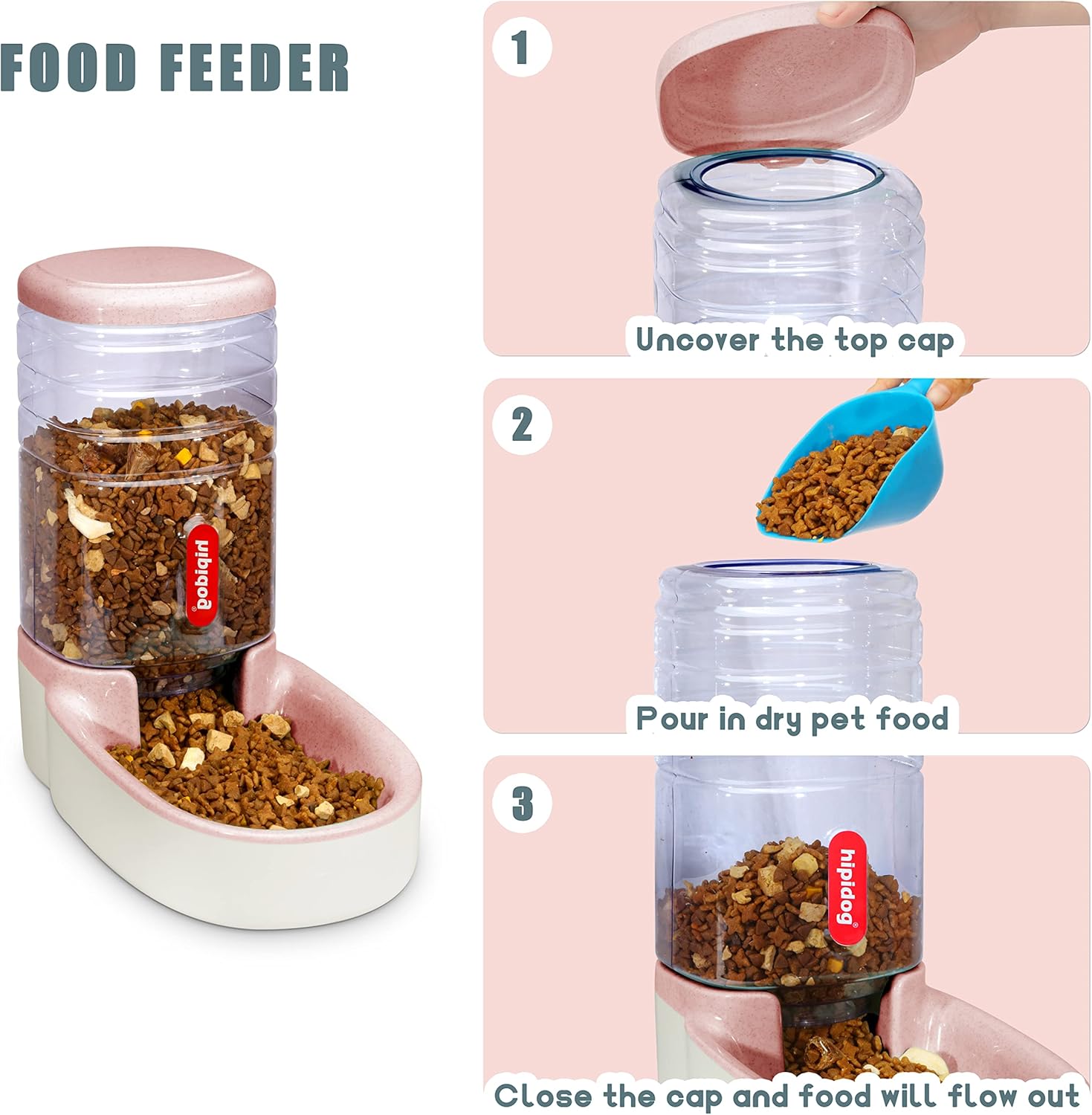 Automatic Pet Waterer and Food Feeder Set - 3.8L Capacity for Cats and Dogs - Light Pink
