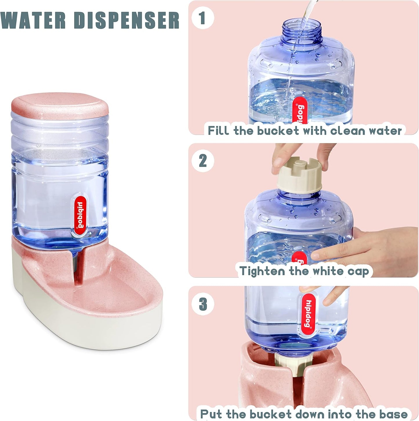 Automatic Pet Waterer and Food Feeder Set - 3.8L Capacity for Cats and Dogs - Light Pink