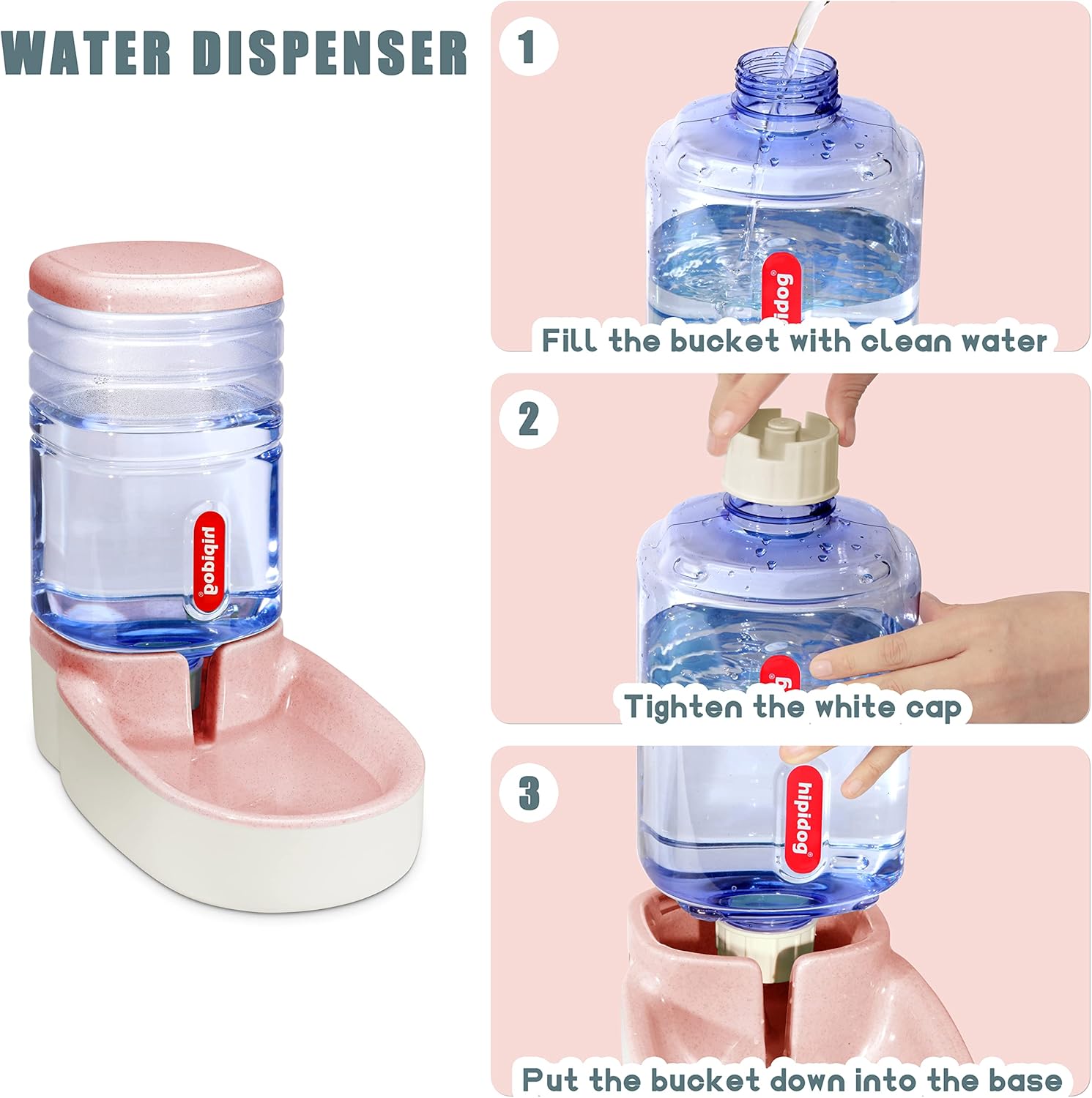 Automatic Pet Waterer and Food Feeder Set - 3.8L Capacity for Cats and Dogs - Light Pink