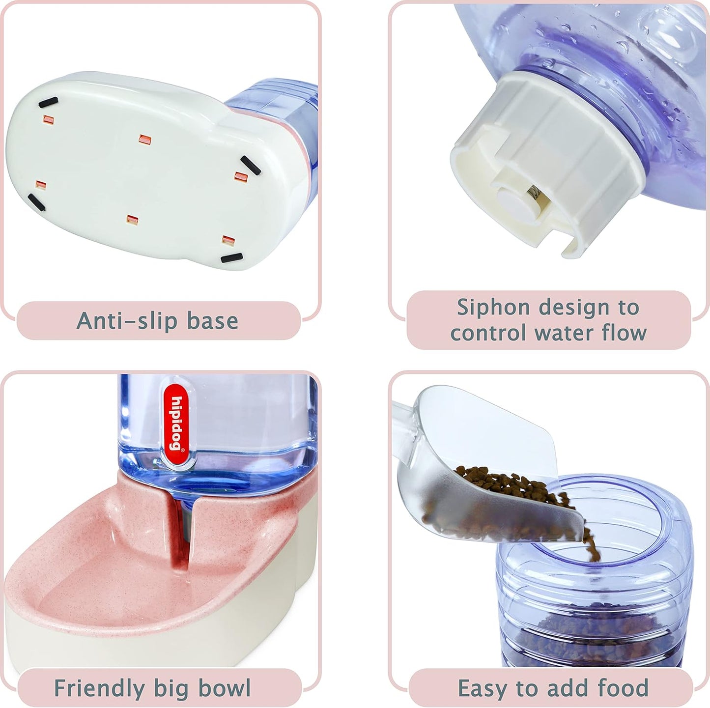 Automatic Pet Waterer and Food Feeder Set - 3.8L Capacity for Cats and Dogs - Light Pink