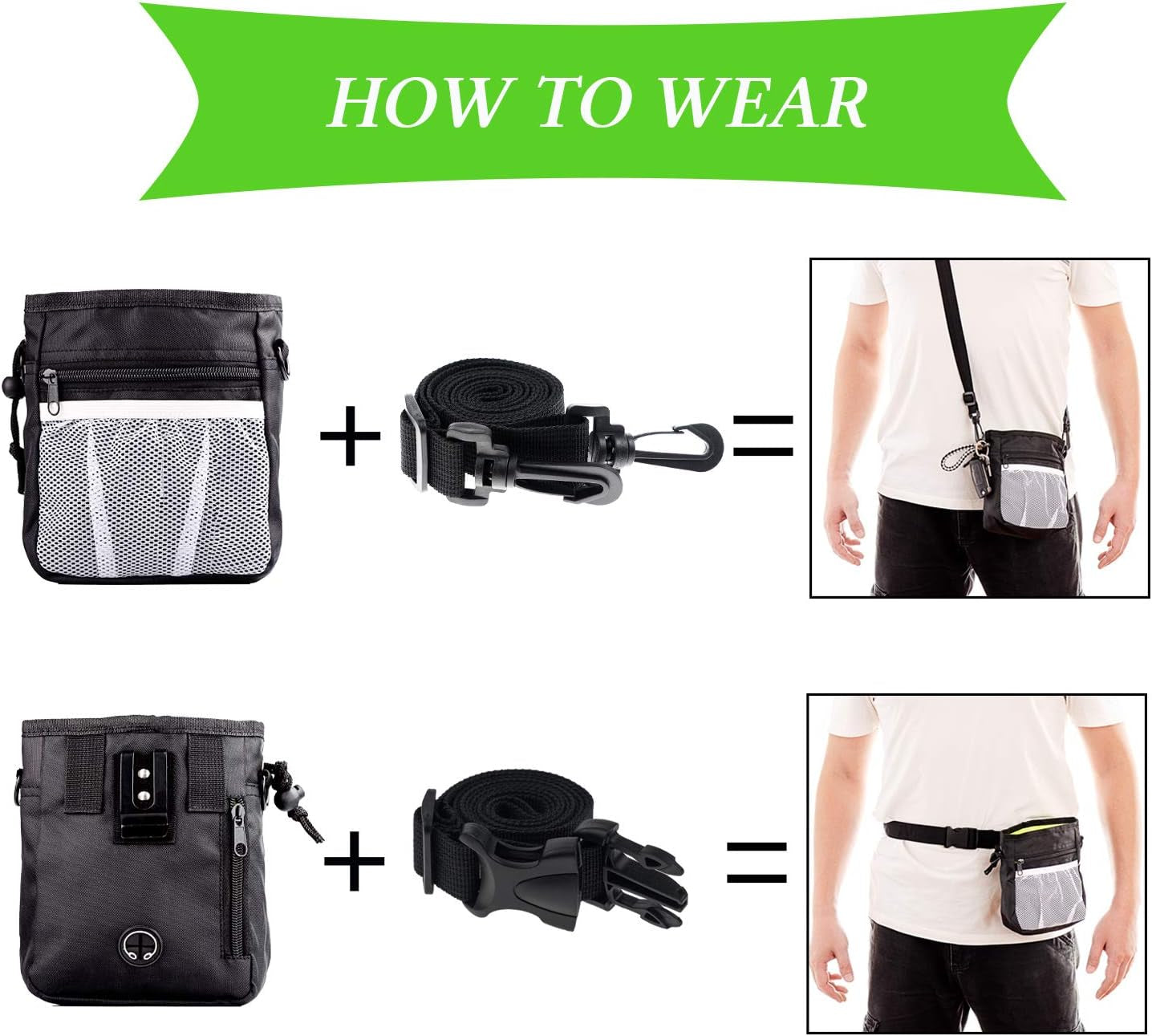 Ultimate 4-In-1 Dog Training Set - Perfect for First-Time Pet Owners: Treat Pouch, Whistle, Doorbells & Clicker (Black)