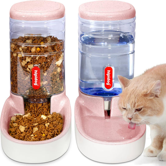 Automatic Pet Waterer and Food Feeder Set - 3.8L Capacity for Cats and Dogs - Light Pink