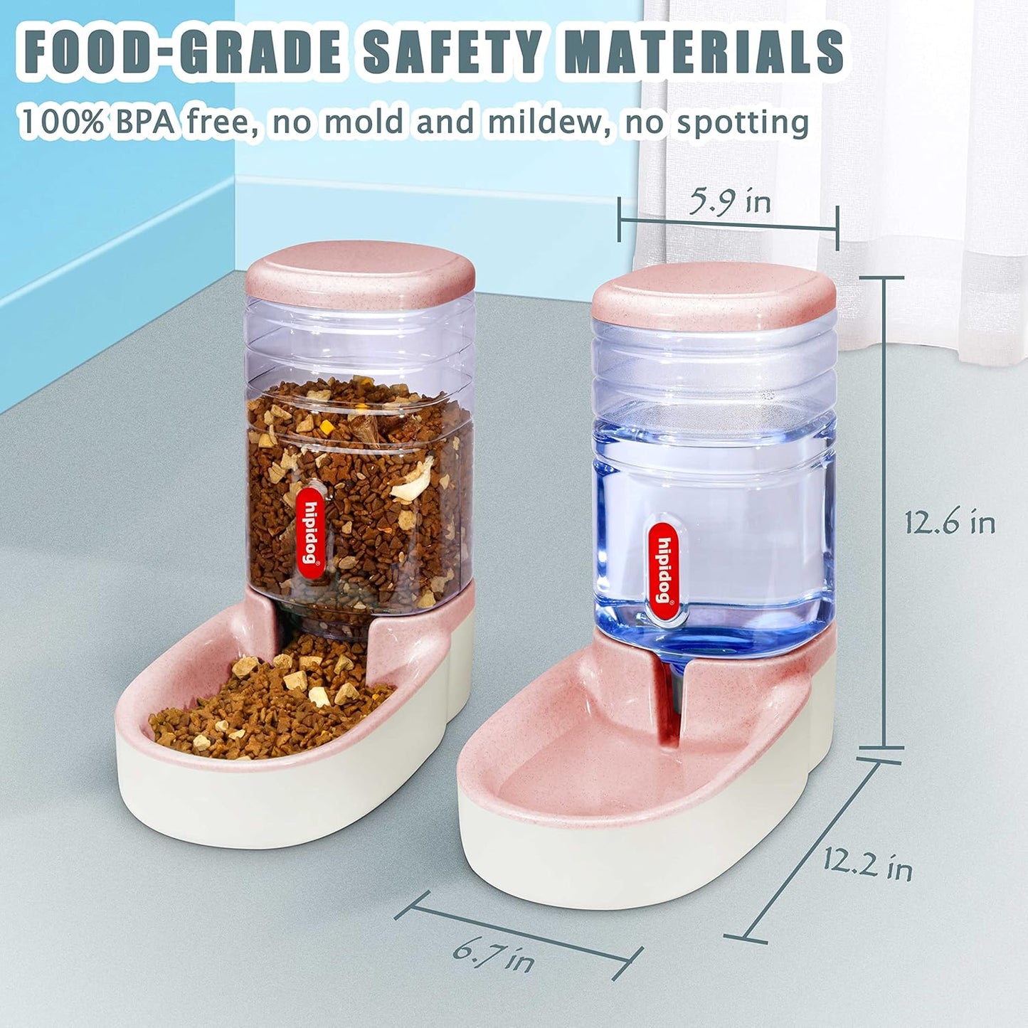 Automatic Pet Waterer and Food Feeder Set - 3.8L Capacity for Cats and Dogs - Light Pink