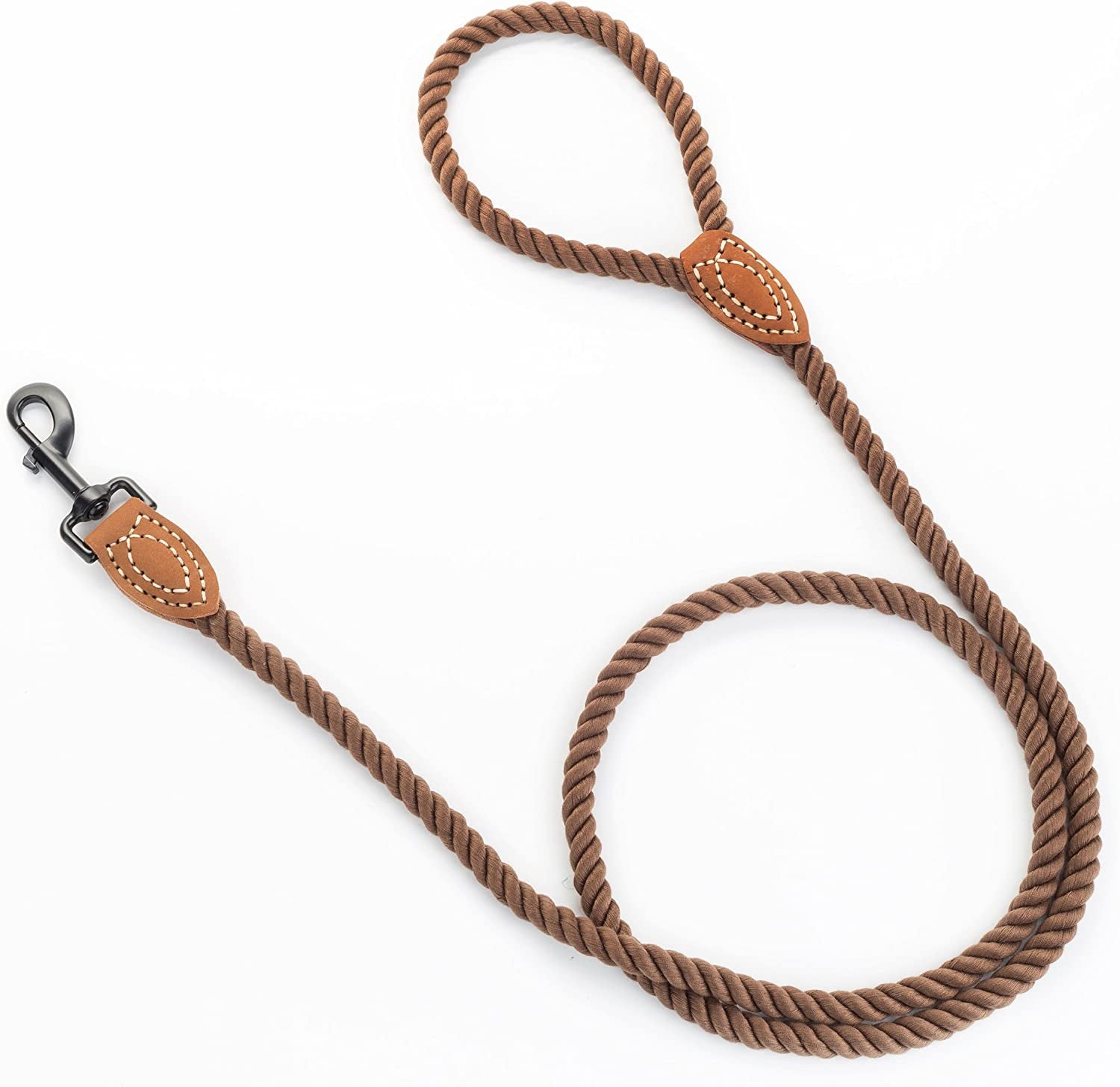 Durable Braided Cotton Dog Leash with Leather Tip - Heavy Duty 4FT Leash for Small to Large Dogs (Dark Brown) - Perfect for Wedding, Walking & Training
